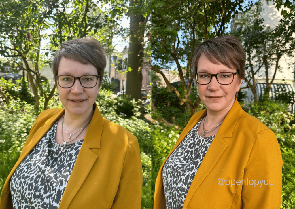 Voor en na foto van minerale make-up