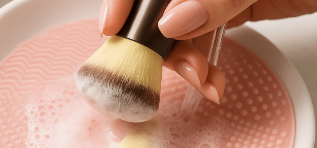 Kwast reinigen van make-up met kwasten matje
